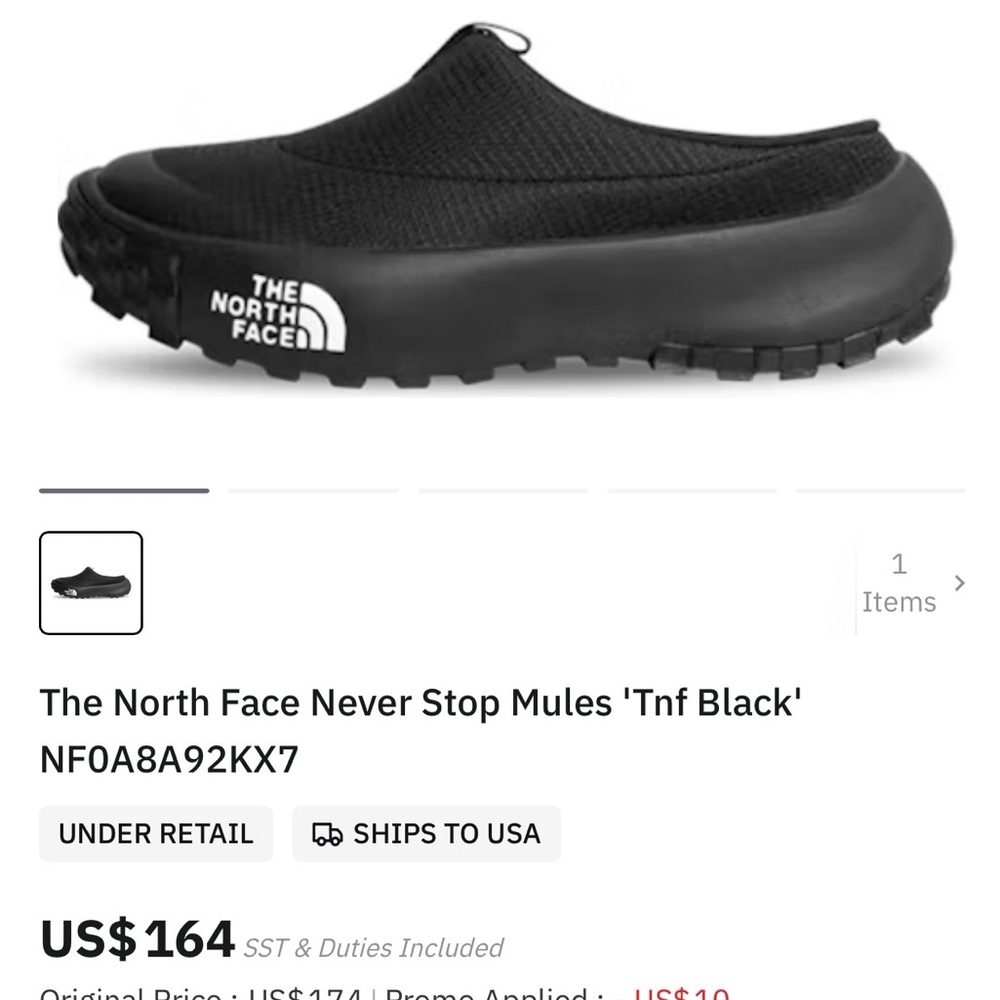 The North Face Black Never Stop Slip-On Mules